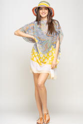 SHOPIKA Rochie de plaja tip poncho cu motive florale si buline galbene, vascoza Talie unica