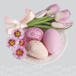 POL-MAK Húsvét Pink Tulips and Primroses szalvéta 20 db-os 33x33 cm (PKK035768)