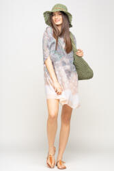 SHOPIKA Rochie de plaja tip poncho cu motive florale si buline bej, vascoza Talie unica