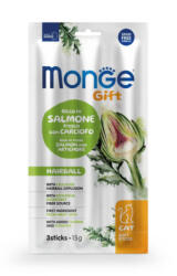  MONGE MONGE Gift Hairball Soft Sticks, Somon și Anghinare, punguță recompense funcționale fără cereale pisici, limitarea ghemurilor de blană, 15g