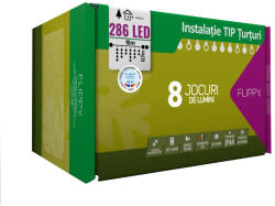Flippy Instalatie Craciun, 10 m, 286 Led-uri , Franjuri, Rosu Verde Albastru, Flash, Transformator cu telecomanda, Interconectabila, Prelungitor 3 m inclus, Fir Transparent, Flippy (teo-105025)