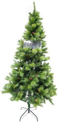 Flippy Brad artificial de Craciun, Decorat cu conuri de pin, pentru interior exterior, inaltime 210 cm, diametru 114 cm, 1057 ramuri, Flippy, verde, suport metalic inclus (teo-106776)