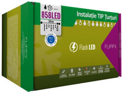 Flippy Instalatie Craciun, 30 m, 858 Led-uri , Franjuri, Albastru, Flash, Transformator, Interconectabila, Prelungitor 5 m inclus, Fir Alb, Flippy (teo-106703)