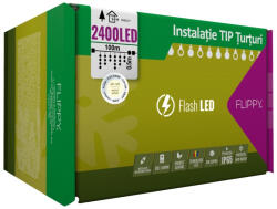 Flippy Instalatie Craciun, 100 m, 2400 Led-uri , Franjuri, Alb cald, Flash, Alimentator, Interconectabila, Fir Transparent Cauciucat, 220v, Flippy (teo-107177)