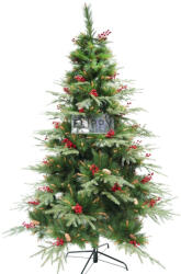 Flippy Brad artificial de Craciun, decorat cu conuri pin rosii, pentru interior exterior, inaltime 210 cm, diametru 142 cm, 767 ramuri, Flippy, verde, suport metalic inclus (teo-106800)