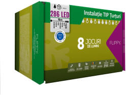 Flippy Instalatie Craciun, 10 m, 286 Led-uri , Franjuri, Albastru, 8 jocuri de lumini, Transformator cu telecomanda, Interconectabila, Prelungitor 3 m inclus, Fir Transparent, Flippy (teo-104993)