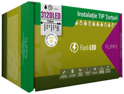 Flippy Instalatie Craciun, 130 m, Led-uri , Franjuri, Alb cald, Flash, Alimentator, Interconectabila, Fir Alb Cauciucat, 220v, Flippy (teo-107543)