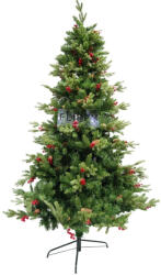 Flippy Brad artificial de Craciun, decorat cu conuri pin rosii, inaltime 210 cm, diametru 137 cm, 1172 ramuri, Flippy, verde, suport metalic inclus (teo-106791)