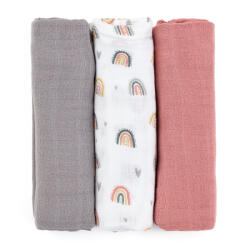Petite&Mars Bambusz muszlin 3db-os pelenka szett Moussy Rose Rainbows, 68 x 68 cm - pelenka