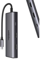 UGREEN CM498 6 in1 adapter USB-C- 2xUSB-A 3.0, USB-C 3.0, 2xHDMI, PD, ezüst (15852) - phoner