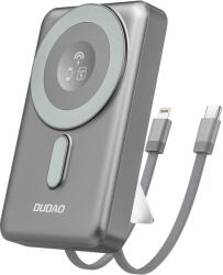 Dudao K29 10000mAh PD 20W MagSafe Power Bank fém tokkal, állvánnyal és beépített USB-C/Lightning kábelekkel - Szürke - smartdiszkont