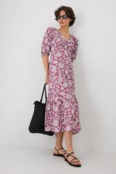 MEDICINE rochie din amestec de in culoarea roz, midi, evazată ZPYA-SUD072_34A (RS25.SUD072)