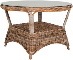 House Nordic Larisa kerti asztal, kubu rattan, üveg, szürke 120x77 cm (7001118) - leziteronline