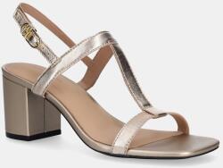 Tommy Hilfiger sandale de piele LEATHER BLOCK HEEL SANDAL METAL culoarea auriu, FW0FW08590 PPYA-OBD13N_GLD (FW0FW08590)