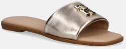 Tommy Hilfiger șlapi de piele TH LOGO HW METALLIC LEATHER MULE femei, culoarea auriu, FW0FW08807 PPYA-KLD02J_GLD (FW0FW08807)