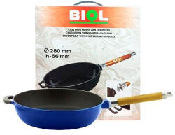 BIOL Mély zománcozott öntöttvas serpenyő levehető fa nyéllel 28cm kék (03284E)