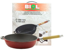 BIOL Mély zománcozott öntöttvas serpenyő levehető fa nyéllel 26cm piros (03263E)