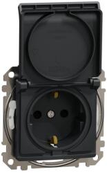  ÚJRACSOMAGOLT Schneider Electric SDD214024 vízmentes földelt csatlakozóaljzat (dugalj), biztonsági zsaluval (gyermekvédelemmel), csapófedéllel, 2P+F, antracit burkolattal, rugós be (SDD214024)