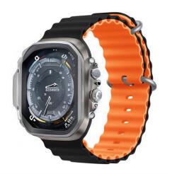 Apple Watch 4-6, SE, SE (2022) (38 / 40 mm) / Watch 7-9 (41 mm) / Watch 10 (42 mm), szilikon pótszíj, állítható, hullámos kialakítás, kétszínű, Devia Sport6, fekete/narancssárga