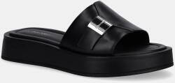 Calvin Klein bőr papucs FLATFORM SLIDE W/CK HW - LTH fekete, platformos, HW0HW02368 - fekete Női 38