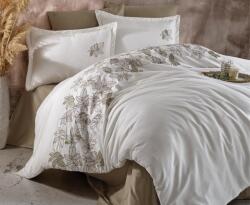 Clasy Lenjerie pat Satin Brodat Premium Lux 100% Bumbac, 6 piese king size, cearsaf 240x260 cm, pilota 200x220 cm, 2 fete perne brodate 50x70 cm, 2 f Lenjerie de pat