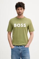 BOSS pamut póló bézs, nyomott mintás - zöld S