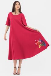 Pierino Rochie lunga A-line, fucsia inchis, cu imprimeu floare stilizata cu petale multicolore Talie unica