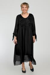 SHOPIKA Rochie neagra lunga, din matase naturala cu platca din dantela pe fata si pe spate Talie unica
