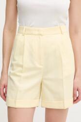 Tommy Hilfiger vászonkeverék rövidnadrág sárga, sima, magas derekú, WW0WW44767 - sárga 40