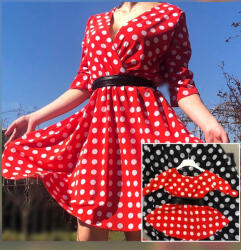 Ie traditionala Rochie Dama rosie cu buline albe