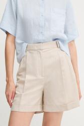 Tommy Hilfiger vászonkeverék rövidnadrág bézs, sima, magas derekú, WW0WW44767 - bézs 38