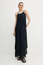 HUGO BOSS selyemkeverékes ruha sötétkék, maxi, harang alakú, 50535154 - sötétkék 34