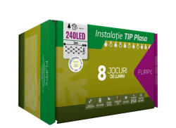 Flippy Instalatie Craciun, Tip Plasa, 3 m x 1.5 m, 240 LED-uri, Alb cald, 8 jocuri de lumini, Transformator cu telecomanda, Interconectabila, Prelungitor 3 m inclus, Fir transparent, Flippy (teo-111226)