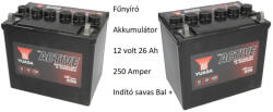  Fűnyíró Akkumulátor 12 volt 26 Ah 250 Amper Indító savas Bal + (896_YUASA_)