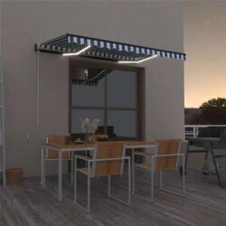 vidaXL kék és fehér kézzel kihúzható LED-es napellenző 350 x 250 cm (3069081)