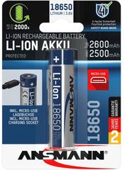 ANSMANN 18650 Li-ion 2600mAh védett akkumulátor USB töltéssel (1307-0002) (1307-0002)