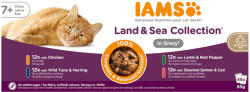Iams 48x85g IAMS Delights Senior szárazföld & tenger mix 2 szószban nedves macskatáp