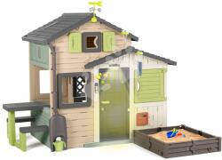 Smoby Căsuța Prietenilor cu spațiu pentru nisip lângă burlan Friends Evo Playhouse Life Smoby extensibilă în nuanțe naturale de maro (SM810253-2U) Casuta pentru copii