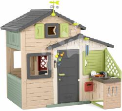 Smoby Căsuța Prietenilor cu bucătărie de vară în culori naturale maro Friends House Evo Playhouse Life Smoby extensibilă (SM810253-2O)