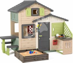 Smoby Căsuța Prietenilor cu pătuț cu nisip în grădină Friends Evo Playhouse Life Smoby Extensibilă în nuanțe naturale de maro (SM810253-2S) Casuta pentru copii