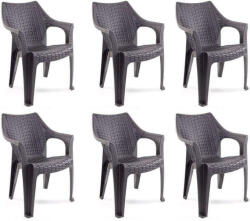  Rattan Hatású Kerti Szék - 6 db Szett - Antracit Barna (SAJDP5999125105767FS)