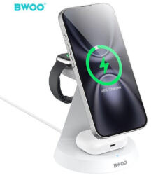  3in1 vezeték nélküli (Wireless) töltő állvány, 15W, fehér