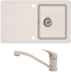 Evido Home 45S komplett szett beépíthető gránit egymedencés + csepegtetős mosogatótálca / 1 medencés + csepptálcás mosogató tálca világos bézs színű + PINGUIN álló konyhai csaptelep, 105546SET