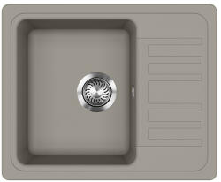 Evido Home 45S Compact kisméretű beépíthető gránit mosogatótálca egymedencés + csepegtetős / 1 medencés + csepptálcás mosogató, platina, középszürke / semleges szürke színű, 575x460 mm-es, 442066