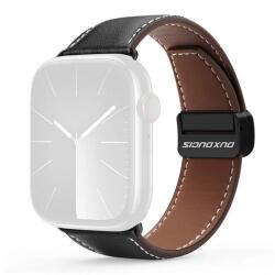 Apple Watch 4-6, SE, SE (2022) (42 / 44 mm) / Watch 7-9 (45 mm) / Watch 10 (46 mm) / Watch Ultra 1-2 (49 mm), valódi bőr pótszíj, állítható, mágneses zár, Dux Ducis YA, fekete