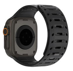 Apple Watch 4-6, SE, SE (2022) (42 / 44 mm) / Watch 7-9 (45 mm) / Watch 10 (46 mm) / Watch Ultra 1-2 (49 mm), szilikon pótszíj, légáteresztő, lyukacsos, mágneses zár, Dux Ducis CS, fekete