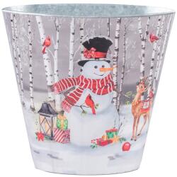 Fém Virágcserép 133×115 Mm - Hóember Az Erdőben Erdei Állatokkal