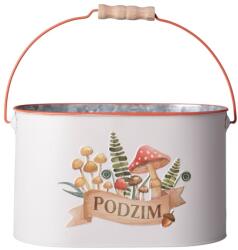  Bádog Virágcserép 233X134Mm Ovális, Fogantyúval, Színes Gombával