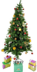 Flippy Set brad artificial de Craciun si elemente decorative, nins, decorat cu conuri pin, pentru interior exterior, inaltime 210 cm, diametru 131 cm, 630 ramuri, Flippy, alb verde, suport metalic inclus (te