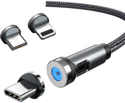 Flippy Cablu de incarcare magnetic 3 in 1 360 grade + 180 grade, 2 m, micro, type C, iPhone, 5 V, 2.1 A, Negru (teo-122690)